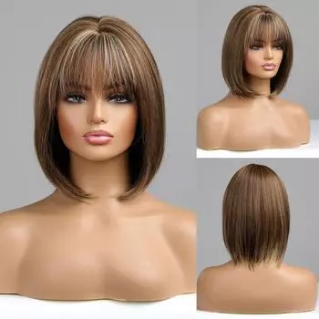 ALAN EATON Розовый Боб Синтетический Парик для Женщин Короткие Прямые Парики с Челкой Омбре Коричневый Серый Косплей Искусственные Волосы Партии Жаростойкие