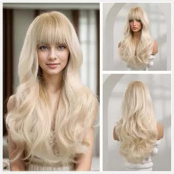 ALAN EATON Синтетические парики Длинные прямые многослойные прически Ombre Blonde Полный парик с челкой для женщин