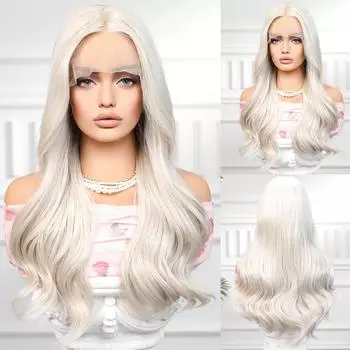 ALAN EATON T-образные длинные белые платиновые волосы, волнистые передние парики на шнуровке, синтетические для белых, черных женщин, парик для повседневного использования, высокая плотность