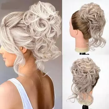 ALAN EATON Зажим для когтей Грязный пучок волос для женщин Синтетический волнистый вьющийся хвостик Шиньон для повседневного ношения Многоцветный вариант 10 дюймов