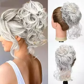 ALAN EATON Зажим для когтей Грязный пучок волос для женщин Синтетический волнистый вьющийся хвостик Шиньон для повседневного ношения Многоцветный вариант 10 дюймов