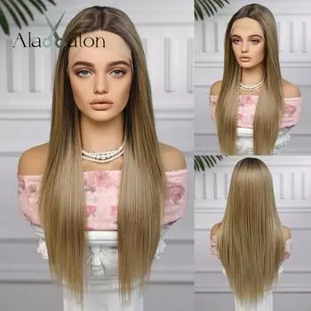 ALAN EATON Жен. Парики на кружевной передней части Коричневый Ombre Красный Парик Прямые длинные парики Повседневные Вечеринка Косплей Свадьба Высокая плотность GluelessWig