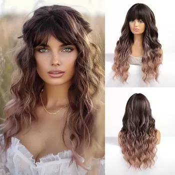 ALAN EATON женские парики темно-коричневые розовые парики с омбре длинный прямой парик с челкой термостойкие для повседневной вечеринки косплей