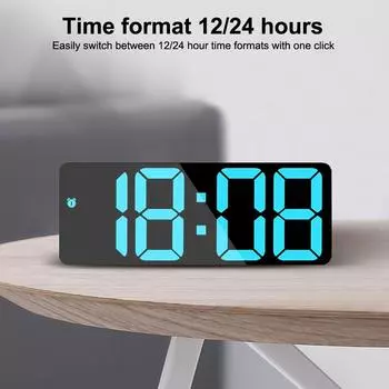 Будильник 12/24H Электронные светодиодные часы с большим экраном Цифровой будильник DC12-24V 3 уровня Автоматическое затемнение Спальня Будильник синий
