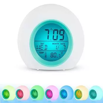 Будильник со светодиодной подсветкой, цифровые часы с дисплеем температуры и звуком синий