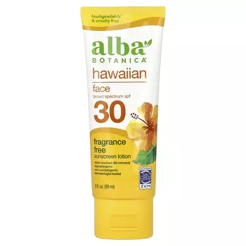 Alba Botanica, Гавайский солнцезащитный крем для лица, SPF 30, без запаха, 3 жидких унции (89 мл)