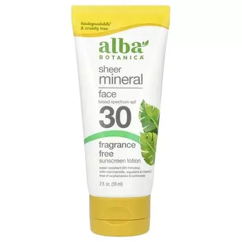 Alba Botanica, Солнцезащитный крем для лица с минералами ши, SPF 30, без запаха, 2 жидких унции (59 мл)