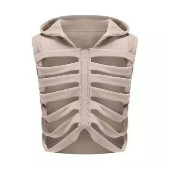 Aldult унисекс Хэллоуин скелет жилет с капюшоном Y2K готический череп выдалбливают укороченный жилет Harajuku кибер-панк майка S чёрный