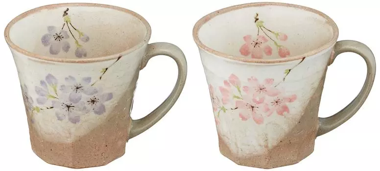 Ale-net Castle Sakura Pink & Purple Sakura Pair Mug Pottery Mino Ware