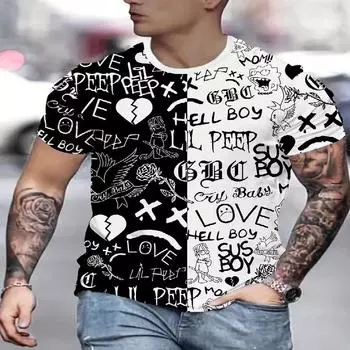 Alei Новинка Мужская 3D цифровая печатная модная футболка с коротким рукавом Удобная круглая горловина Стандартный стиль Подходит для летнего отдыха на открытом воздухе S