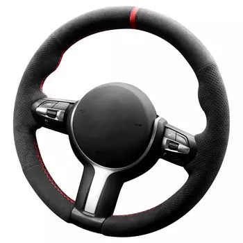 Alfanxi Hand Stitch Alcantara Steering Wheel Cover for BMW F30 F31 F34 F10 F11 F07 F12 F13 X3 X4 X5 X6 F16 F20 F21 M135I 140I X1 X2 (Red Stripe)