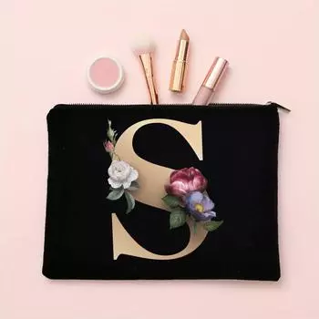 Алфавит Цветочный Косметичка Подружки Невесты Праздничная Свадьба Девичник Подарок Холст Косметическая Сумка Для Хранения На Молнии