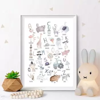 Алфавит Картина Мультфильм Животное Детский Сад Дошкольное Учреждение Декор Стены Плакат и Печать Детская Комната Настенная Живопись Картина Без Рамки 21*30cm No Frame