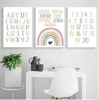 Алфавит Номер Холст Картины Детская Стена Искусства Принт Розовая Радуга Плакат Скандинавское Образование Настенная Картина Детская Комната Декор Без Рамки 21*30cm