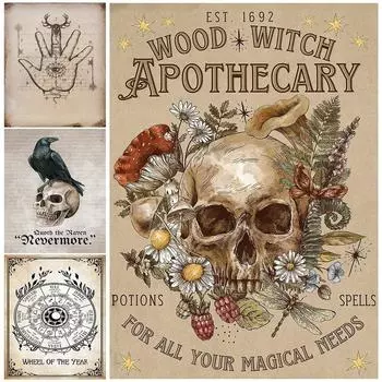 Алхимик Рука Бога и Магия Колдовство Художественный Плакат и Принт Темный Ворон И Викканский Календарь Настенное Искусство Холст Картины Декор Без Рамки 21*30cm