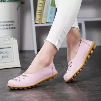 Alhuel Hollow Beef Sole Flat Mother Shoes Single Shoe Flat Sandals Peas Shoes Work Shoes for Women 34 темно-синий