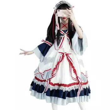 alice Gothic Maid Ribbon Dress Gothic Lolita Lolita Summer Snow White Navy White [d. & Lolita] [d.Alice]