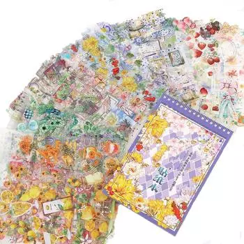 Alideco Brand Flake Sticker Seal Collage Material Paper Material Retro Cute Fruits PET Water Resistant Korea Sticker Memo Paper Note Diary Decoration