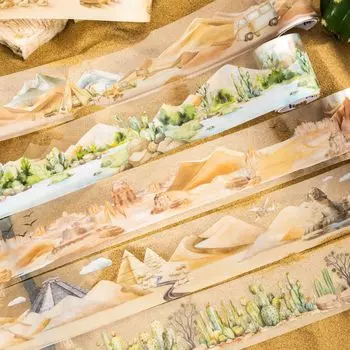 Alideco Маскировочные Милые Ретро Пустынный Пейзаж ПЭТ Клейкие Широкие Стильные Маскировочные Наклейки Набор из 6 Штук Лента, Дизайн, Прозрачные, Водостойкие, Без чернил, Лента,