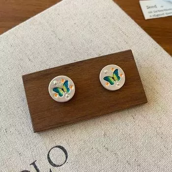 Alien Cat Matte Silver Cat Stud Earrings Female Cute Creative Idle Style Earrings Sweet Fashion All-Match Frosted Earrings Fashion [A pair] Butterfly (S925 tremella needle)