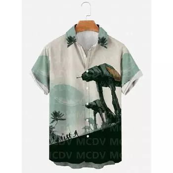 Alien Mecha Повседневный 3D-принт Летний классический стиль Мужская мода Гавайское платье Социальная ретро рубашка Блузка Camisas Casuais Slim Fit M