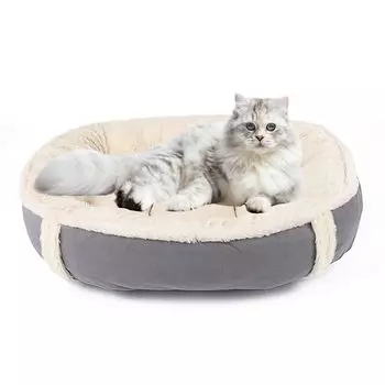 Alien Pet Cat Dog Bed Подушка для домашнего животного Мягкий пушистый теплый диван для домашнего животного Милый коврик в форме пончика для маленьких и средних собак Моющийся коврик Защита от холода Противоскользящий (L) серый