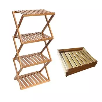 Алиса в стране разных товаров Paulownia Уличная полка для хранения вещей из бамбука 4 яруса с ручкой Сумка для хранения в комплекте Складной ярус (4