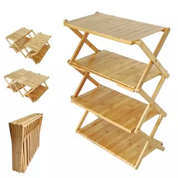Алиса в стране разных товаров, уличная полка для хранения, изготовленная из бамбука, 4 яруса, с ручкой, сумка для хранения в комплекте, складная (Стойка 2-сторонняя)