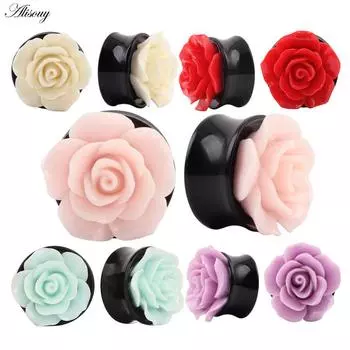 Alisouy 1 пара, розовые розы, беруши, акриловые пробки для ушей, туннельные расширители для ушей, измерительные приборы, ювелирные изделия для пирсинга 8mm белый