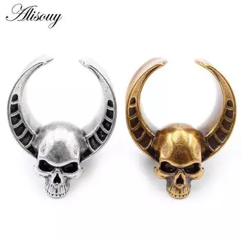 Alisouy 1 шт. 8-25 мм медный череп рога буйвола седло ушные туннели заглушки расширитель носилки манометры серьги пирсинг украшения для тела 8mm золотой