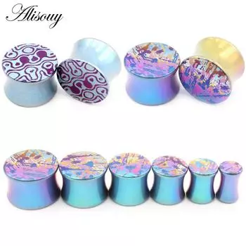 Alisouy, 1 шт., череп G23, титановые красочные заглушки для туннелей для ушей, расширитель, носилки, двойные расклешенные серьги, ювелирные изделия для пирсинга 6mm