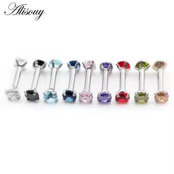 Alisouy 1 шт. Двойная круглая серьга для женщин, стальной стержень, пирсинг хряща, кристалл, циркон, стразы, серьги-гвоздики, ювелирные изделия чистый