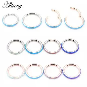 Alisouy 1 шт., нержавеющая сталь 316L, опаловая серьга для хряща, перегородка, кольцо для носа, кольцо-кольцо, сегментное кольцо, пирсинг, ювелирные изделия 1.2x8mm серебряный/белый
