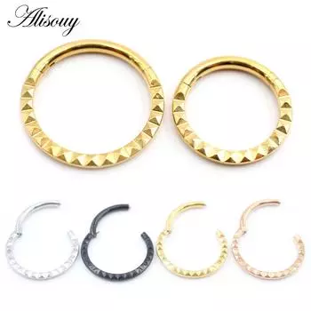 Alisouy 1 шт., нержавеющая сталь, пирамида, ромб, круглые навесные кликеры, кольца для перегородки носа, серьги-кольца для хряща, украшения для пирсинга 8mm серебряный