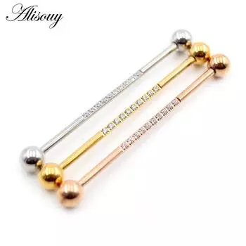 Alisouy 1PC 14G нержавеющая сталь циркон CZ промышленные штанги строительные серьги круглые ушные хрящи спираль трагус пирсинг ювелирные изделия 1.6x38x5x5mm серебряный