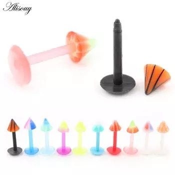 Alisouy 1PC Цветной УФ-акриловый конус с шипами Лабрет Кольца для губ Ушной хрящ Козелок Улитка Серьги-гвоздики Пирсинг Украшения для тела