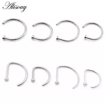 Alisouy 1PC G23 титановая сталь C-образный изгиб носовая перегородка губа лабрет кольца защелкивающиеся ушной хрящ серьги пирсинг тела ювелирные изделия 0.8x8mm