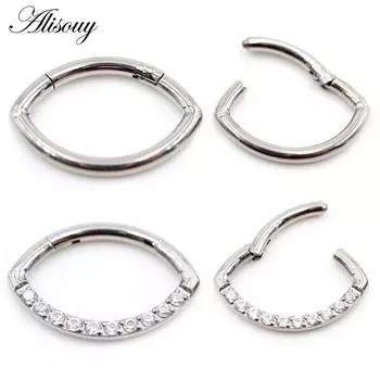 Alisouy 1PC Нержавеющая сталь Глаза Рот Регби Цирконий Шарнирный Кликер Носовая Перегородка Кольцо Серьги-Кольца Для Пирсинга Хряща Украшения Для Тела #1 1.2*8mm