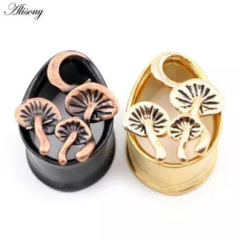 Alisouy 1PC Нержавеющая сталь Гриб Луна Капля воды Ушные туннели Заглушки Расширители Растяжители Измерители Серьги Пирсинг Украшения для тела 8mm чёрный