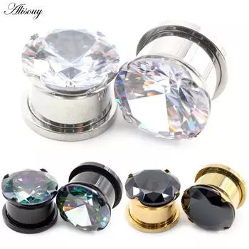 Alisouy 1PC нержавеющая сталь инкрустированный циркон винт круглые ушные калибры туннели заглушки расширитель растяжитель серьги пирсинг украшения для тела 6mm серебряный