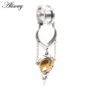 Alisouy 1PC Нержавеющая сталь Клюв Ворона Череп Треугольник Ушные туннели Заглушки Расширитель Растяжитель Измеритель Серьги Пирсинг Украшения для тела 6mm серебряный