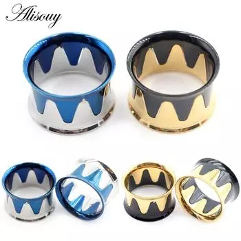 Alisouy 1PC Нержавеющая сталь Контрастный цвет Швы Ушные туннели Затычки Расширители Растяжители Измерители Серьги Пирсинг Украшения для тела 6mm синий/серебряный