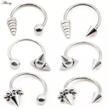 Alisouy 1PC нержавеющая сталь конус шип женский губа лабрет нос кольцо дайт пирсинг ювелирные изделия ушной обруч козелок хрящ спираль серьга 1.2X10X3mm