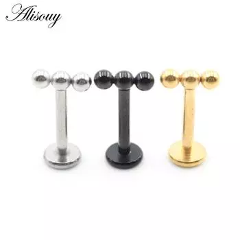 Alisouy 1PC нержавеющая сталь крестообразный шарик резьба ухо козелок спираль лабрет губы кольца хрящ серьги гвоздики пирсинг тела украшения 1.2x6mm серебряный