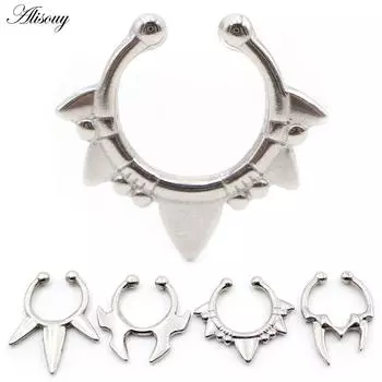 Alisouy 1PC нержавеющая сталь литые клыки конус носовое кольцо перегородка ушные манжеты хрящ трагус дайт не пирсинг украшения для тела