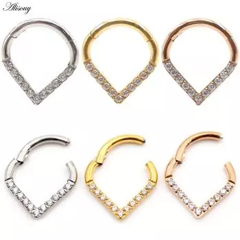 Alisouy 1PC Нержавеющая сталь Love Heart Water Drop Цирконий Шарнирный Кликер Носовая Перегородка Кольцо Серьги Пирсинг Хряща Украшения Для Тела серебряный