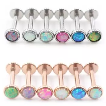 Alisouy 1PC нержавеющая сталь опаловый камень лабрет губы язык кольца ухо козелок ушной раковины хрящ серьги гвоздики пирсинг украшения для тела 1 Steel
