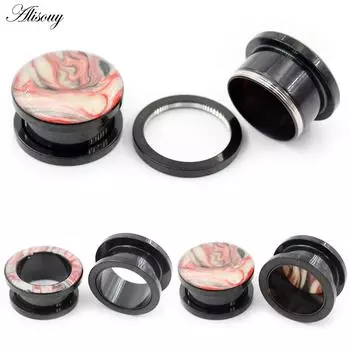 Alisouy 1PC нержавеющая сталь полые полосатые камни резьбовые ушные туннельные пробки расширитель растяжитель калибр серьги пирсинг украшения для тела 6mm