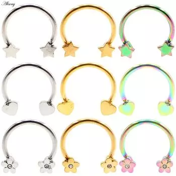 Alisouy 1PC Нержавеющая сталь Сердце Звезда Цветок Подкова BCR Captive Септум Ухо Гуадж Нос Кольца Пирсинг Украшения для тела Style1 Star золотой