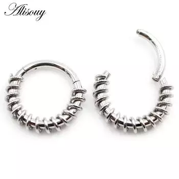 Alisouy 1PC нержавеющая сталь витая проволока круглая шарнирная кликер носовая перегородка кольца хрящ серьги пирсинг тела ювелирные изделия 1.2x8mm